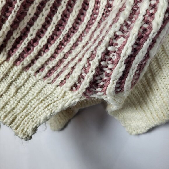 POL Chunky Sweater Women's Large Pink White Striped Hooded Wool Blend Soft Boho - Picture 9 of 10